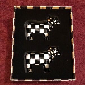 MacKenzie-Childs Black and White Checker Cow Salt & Pepper Set